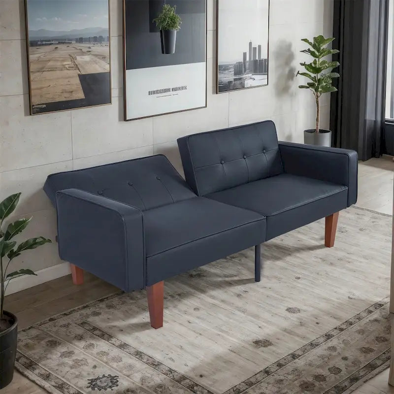 Divano letto futon convertibile a 2 posti con schienale diviso, in similpelle/tessuto multicolore