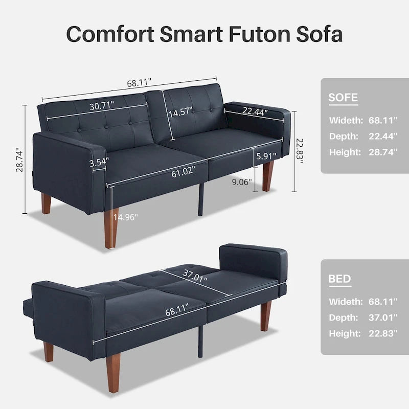 Divano letto futon convertibile a 2 posti con schienale diviso, in similpelle/tessuto multicolore