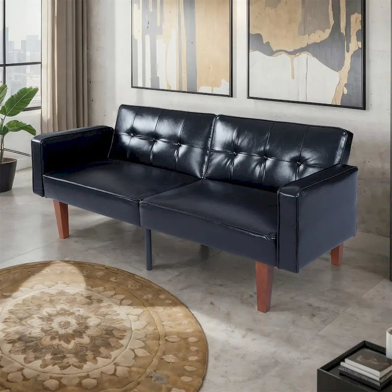 Divano letto futon convertibile a 2 posti con schienale diviso, in similpelle/tessuto multicolore