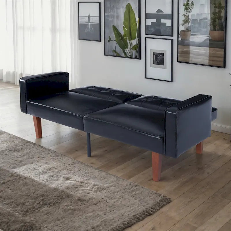 Divano letto futon convertibile a 2 posti con schienale diviso, in similpelle/tessuto multicolore