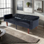 Divano letto futon convertibile a 2 posti con schienale diviso, in similpelle/tessuto multicolore