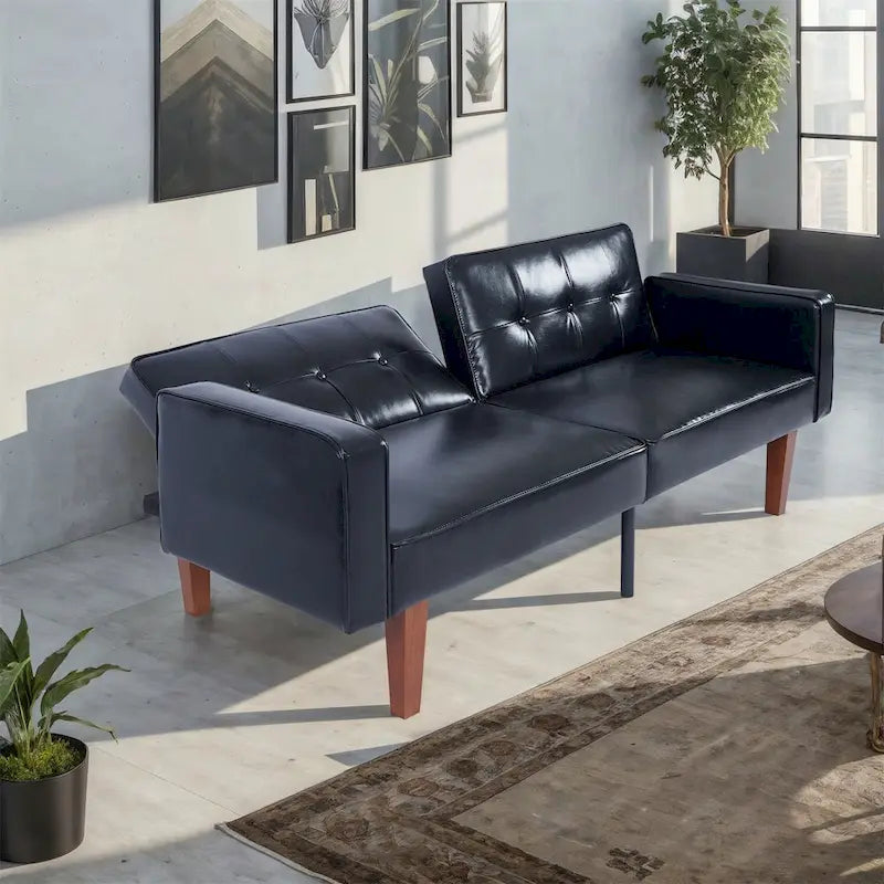 Divano letto futon convertibile a 2 posti con schienale diviso, in similpelle/tessuto multicolore