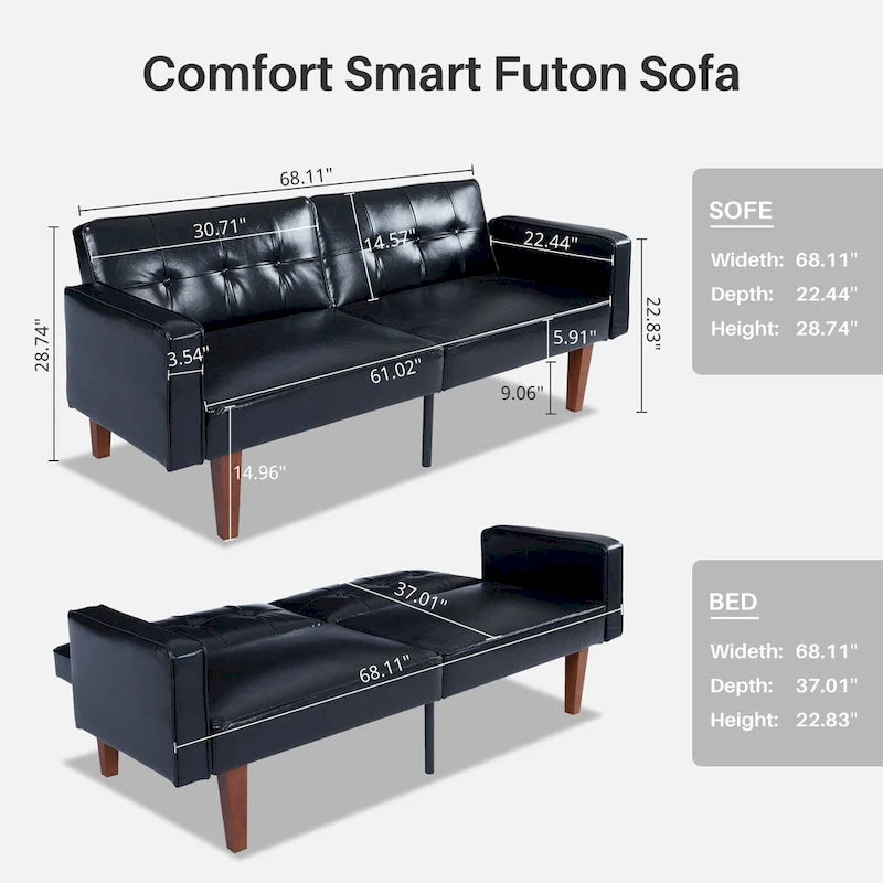 Divano letto futon convertibile a 2 posti con schienale diviso, in similpelle/tessuto multicolore