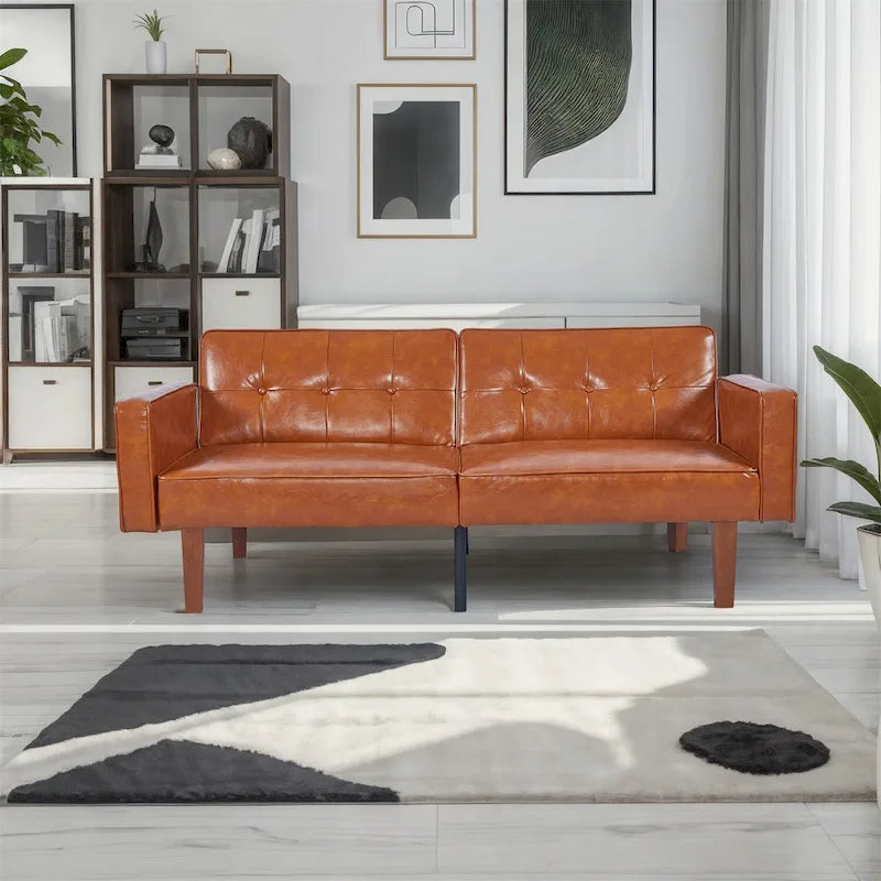 Divano letto futon convertibile a 2 posti con schienale diviso, in similpelle/tessuto multicolore