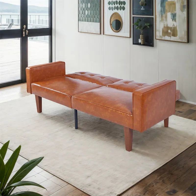 Divano letto futon convertibile a 2 posti con schienale diviso, in similpelle/tessuto multicolore