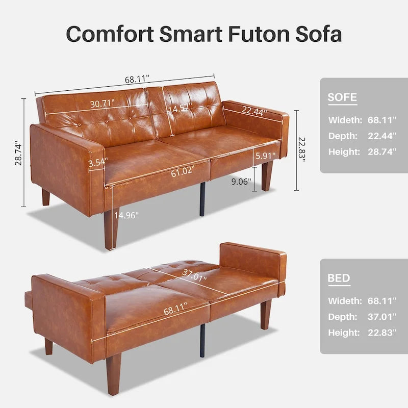 Divano letto futon convertibile a 2 posti con schienale diviso, in similpelle/tessuto multicolore