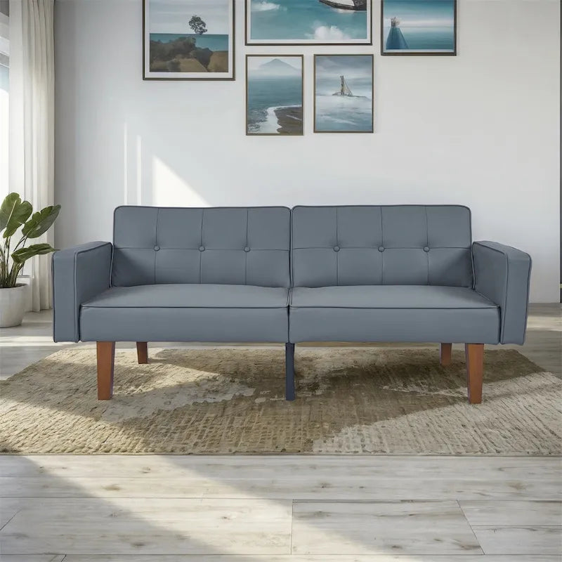 Divano letto futon convertibile a 2 posti con schienale diviso, in similpelle/tessuto multicolore