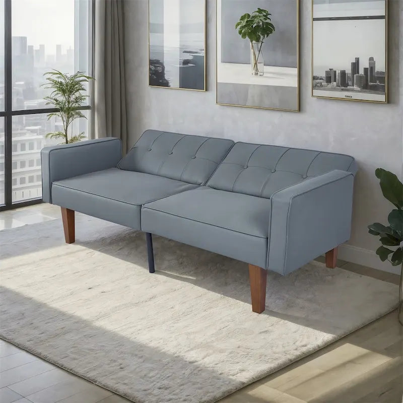 Divano letto futon convertibile a 2 posti con schienale diviso, in similpelle/tessuto multicolore