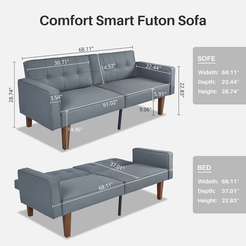Divano letto futon convertibile a 2 posti con schienale diviso, in similpelle/tessuto multicolore