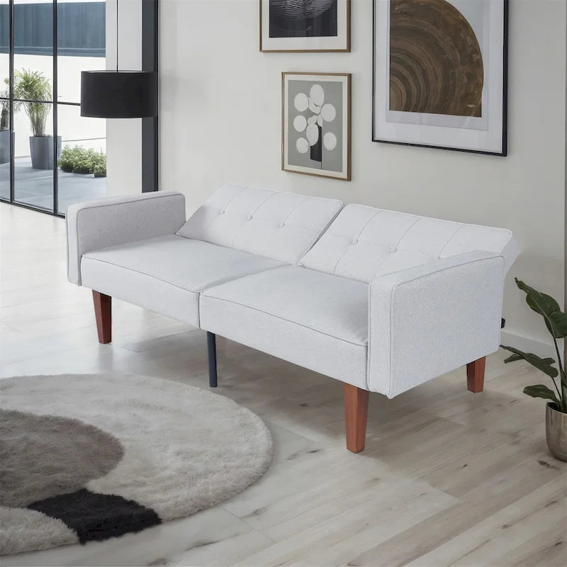 Divano letto futon convertibile a 2 posti con schienale diviso, in similpelle/tessuto multicolore