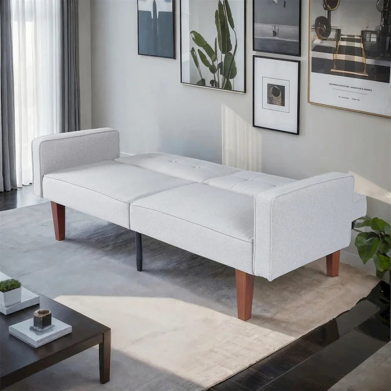 Divano letto futon convertibile a 2 posti con schienale diviso, in similpelle/tessuto multicolore