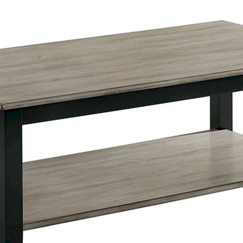 Tavolino rettangolare effetto legno grigio con ripiano inferiore