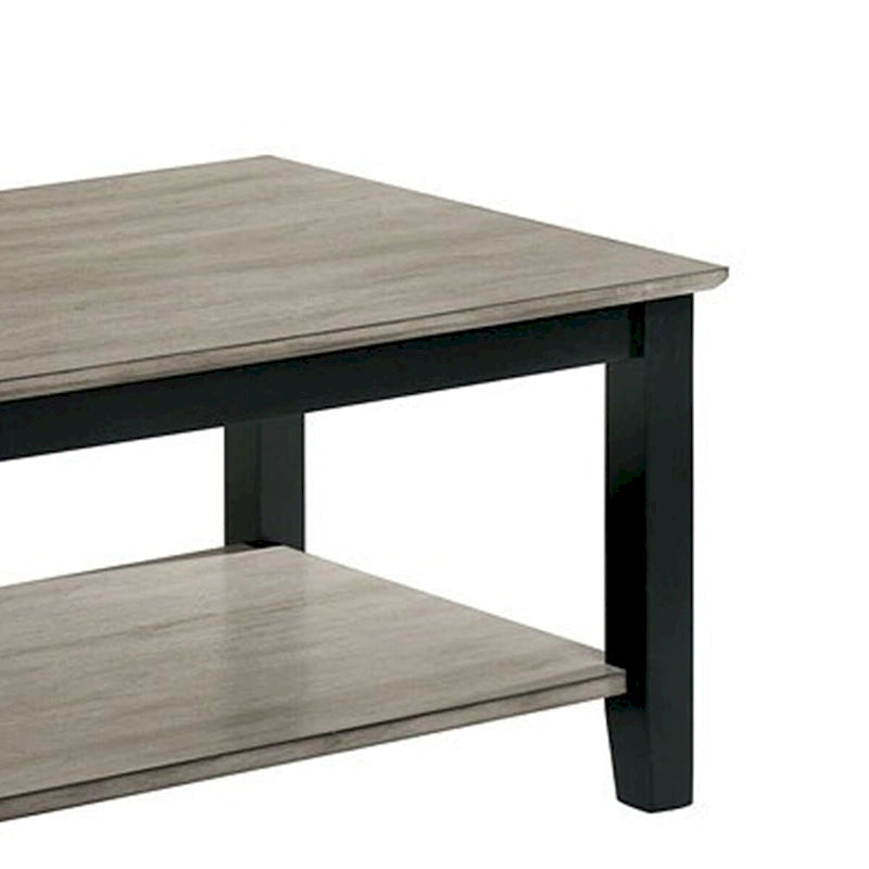 Tavolino rettangolare effetto legno grigio con ripiano inferiore