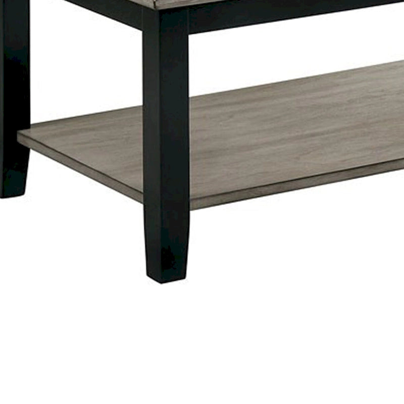 Tavolino rettangolare effetto legno grigio con ripiano inferiore