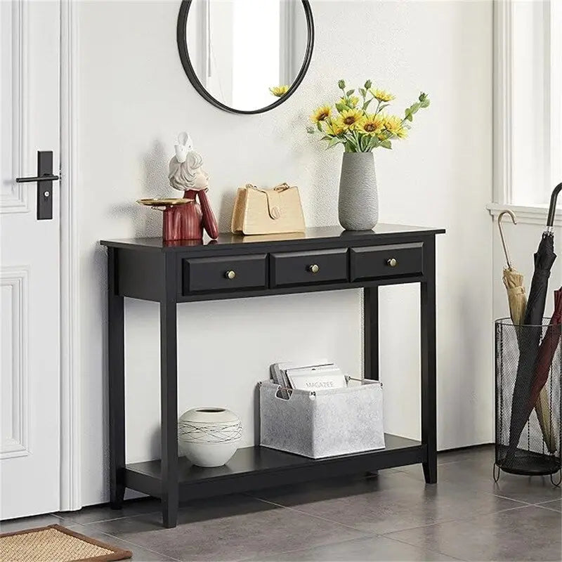 Console Nera a 3 Cassetti, Piano in MDF, Montaggio per 1 Persona