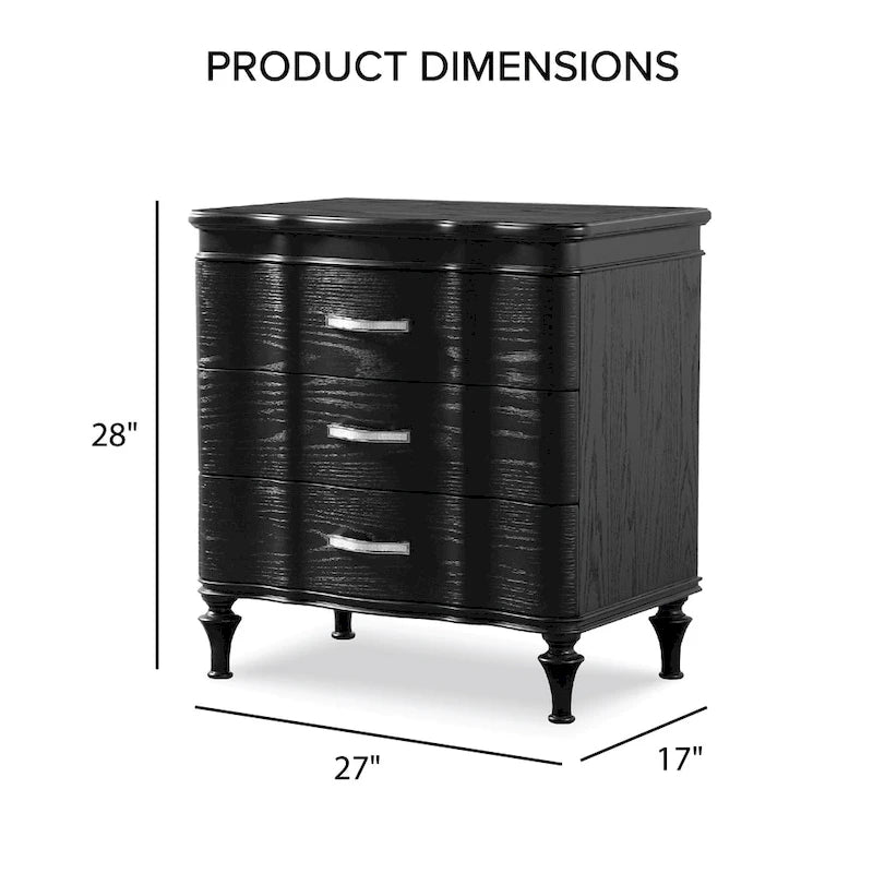 Comodino nero/argento Glam a 3 cassetti, 1 persona