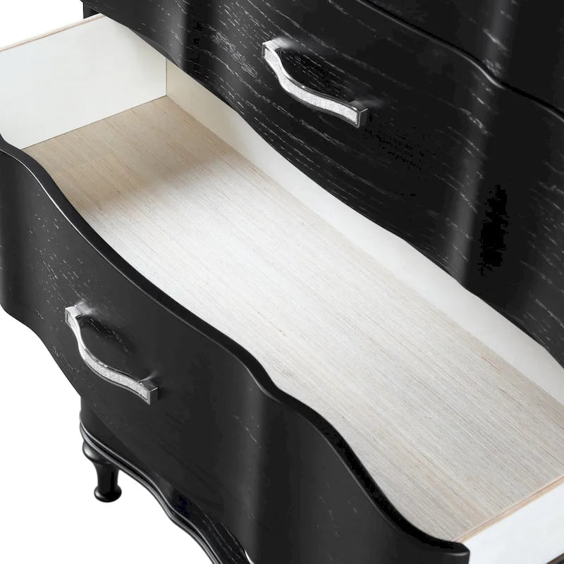Comodino nero/argento Glam a 3 cassetti, 1 persona